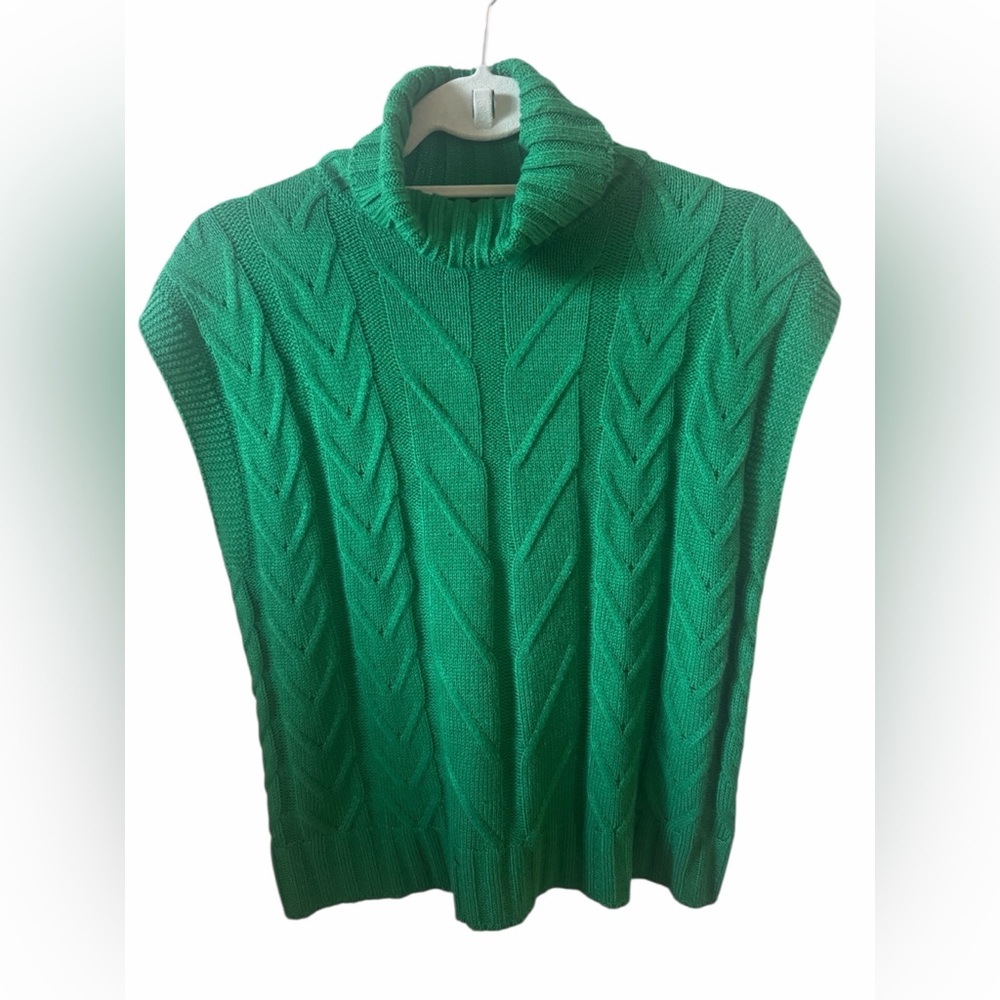 Green Cable Knit Turtleneck Sweater